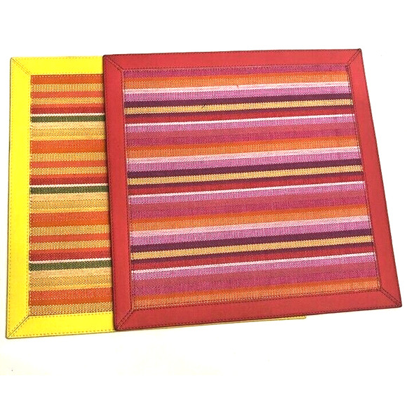 KIM SEYBERT SET OF 2 STRIPE SQUARE BEADED PLACEMATS NEIMAN MARCUS $100 AUTHENTIC - Picture 1 of 4